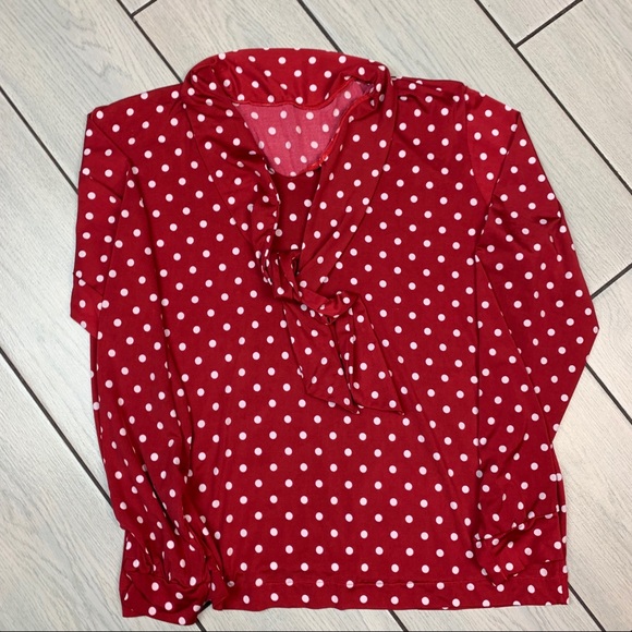 Vintage Style Polka Dot Top with Tie Neck - Picture 2 of 6